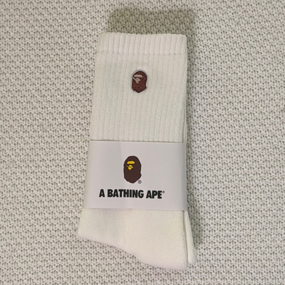 Bape White Casual Socks with Logo